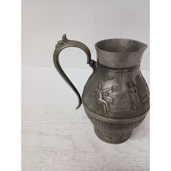 Vintage Frieling Zinn Germany Pewter Handled Pitcher Etched Design Victorian - Picture 7 of 13